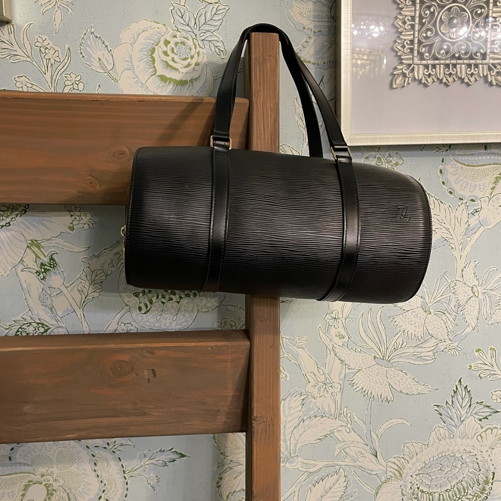 Louis Vuitton black epi leather papillon bag.
